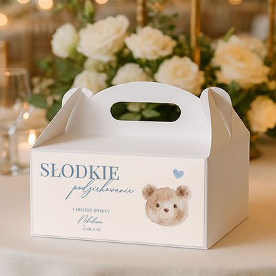 Naklejki na pudełka na ciasto podziękowania dla gości na Chrzest - Mili
