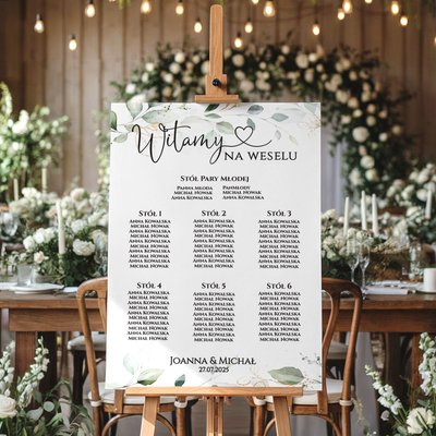 Plan stołów weselny Tablica na wesele 50x70cm - Eukaliptus