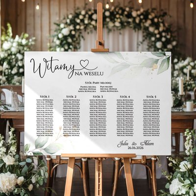 Plan stołów weselny Tablica na wesele 50x70cm - Eukaliptus