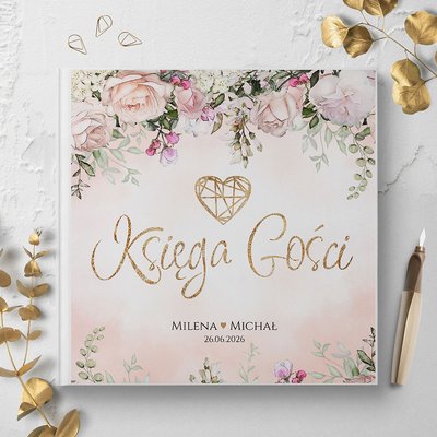 Księga gości weselnych - białe/czarne karty - Peonia