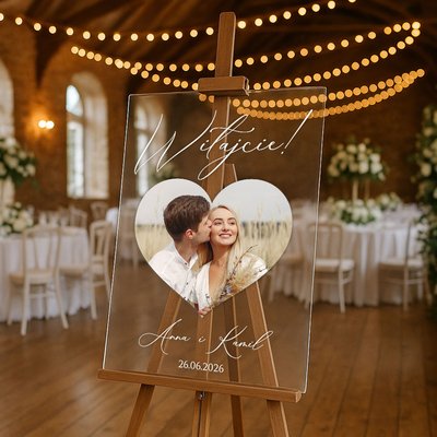 Plan stołów weselny Tablica na wesele akrylowa 50x70cm - ze zdjęciem
