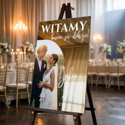 Lustrzana tablica powitalna na wesele 50x70cm - ze zdjęciem