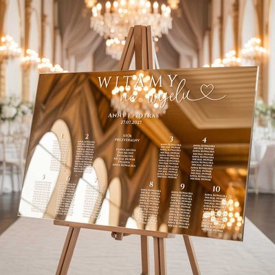 Plan stołów weselny Tablica na wesele lustrzana 90x60cm - Napisy