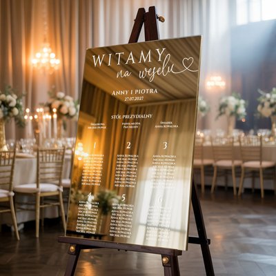 Plan stołów weselny Tablica na wesele lustrzana 50x70cm - Napisy