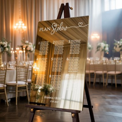 Plan stołów weselny Tablica na wesele lustrzana 90x60cm - Napisy
