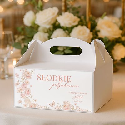 Naklejki na pudełka na ciasto podziękowania dla gości na Chrzest - Kwiaty