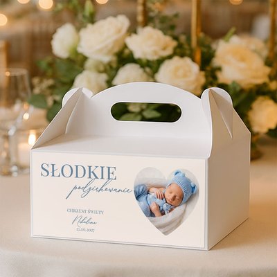 Naklejki na pudełka na ciasto podziękowania dla gości na Chrzest - Zdjęcie