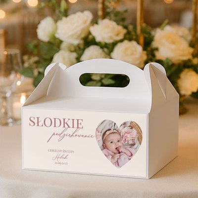 Naklejki na pudełka na ciasto podziękowania dla gości na Chrzest - Zdjęcie