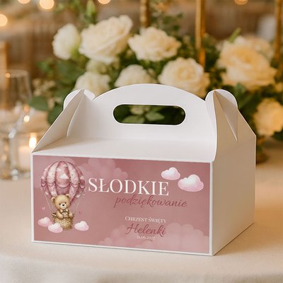 Naklejki na pudełka na ciasto podziękowania dla gości na Chrzest - Lea