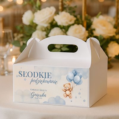 Naklejki na pudełka na ciasto podziękowania dla gości na Chrzest - Sara