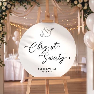 Okrągła tablica powitalna na Chrzest Święty - 60 cm