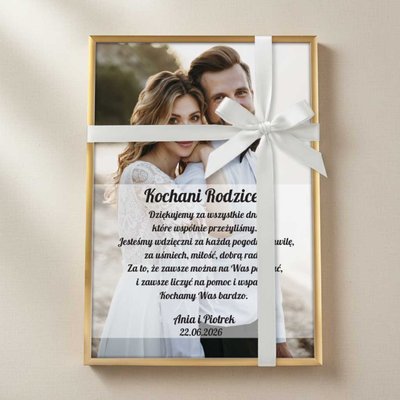 Podziękowania dla Rodziców ze zdjęciem – złota ramka A3