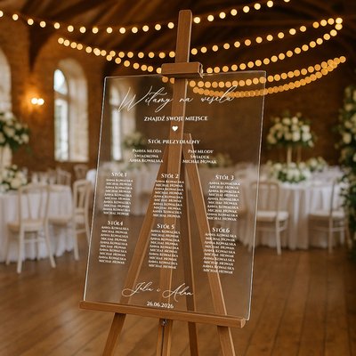 Plan stołów weselny Tablica na wesele akrylowa 50x70cm - Napisy