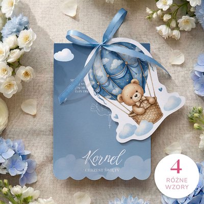 Zaproszenia na chrzest z ozdobnym wycięciem ze wstążką - Lea