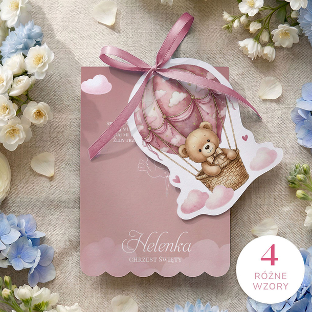 Zaproszenia na chrzest z ozdobnym wycięciem ze wstążką - Lea