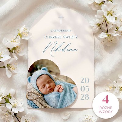 Zaproszenia na chrzest łuk ze zdjęciem - Aida