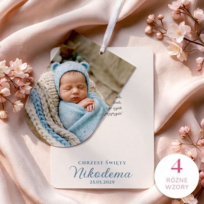 Zaproszenia na chrzest z ozdobnym wycięciem ze wstążką - Floris2