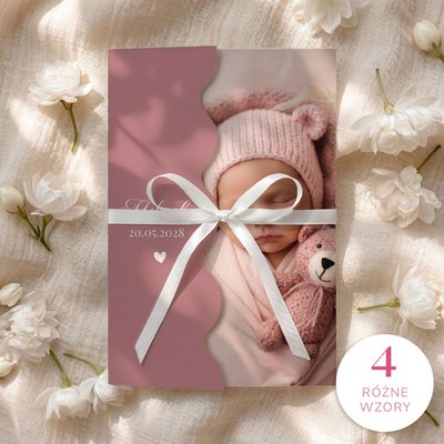 Zaproszenia na Chrzest ze zdjęciem i falowanym wycięciem - April