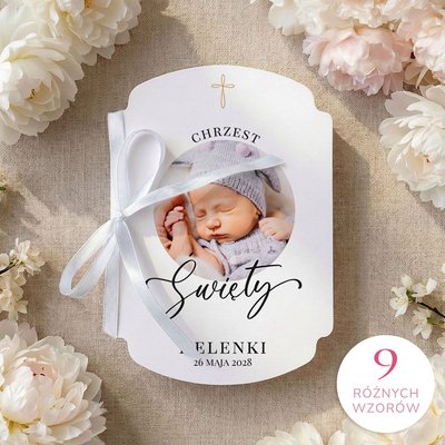 Zaproszenia na chrzest ze zdjęciem ozdobne wycięcie - Andrea