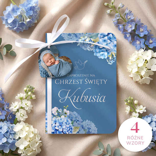 Zaproszenia na chrzest z zawieszką w kształcie serduszka - Bessie