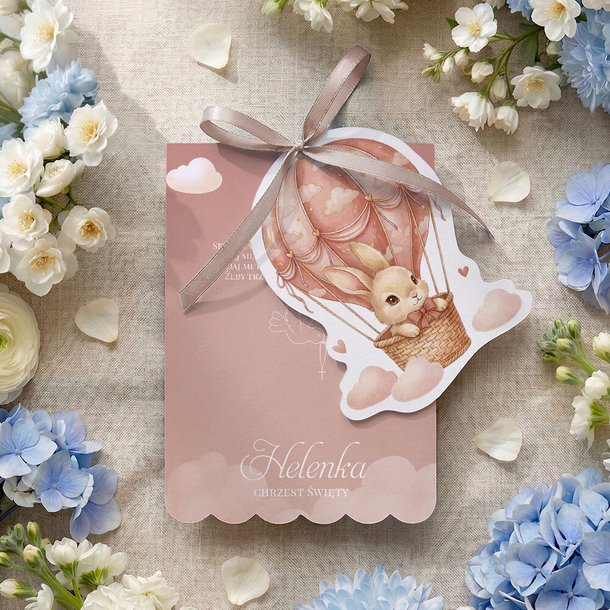 Zaproszenia na chrzest z ozdobnym wycięciem ze wstążką - Lea