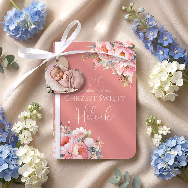 Zaproszenia na chrzest z zawieszką w kształcie serduszka - Bessie