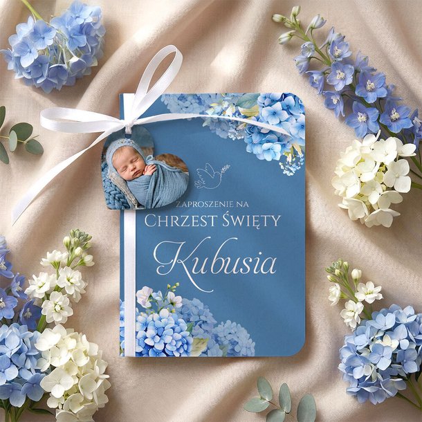 Zaproszenia na chrzest z zawieszką w kształcie serduszka - Bessie