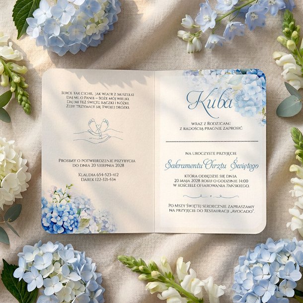 Zaproszenia na chrzest z zawieszką w kształcie serduszka - Bessie