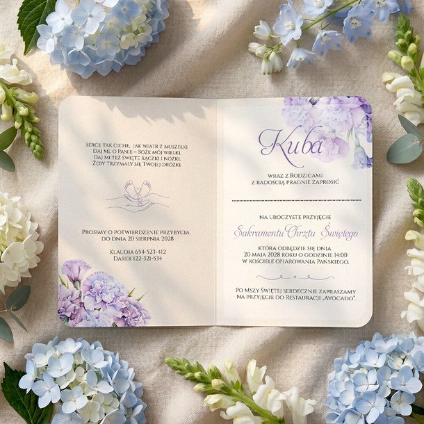 Zaproszenia na chrzest z zawieszką w kształcie serduszka - Bessie