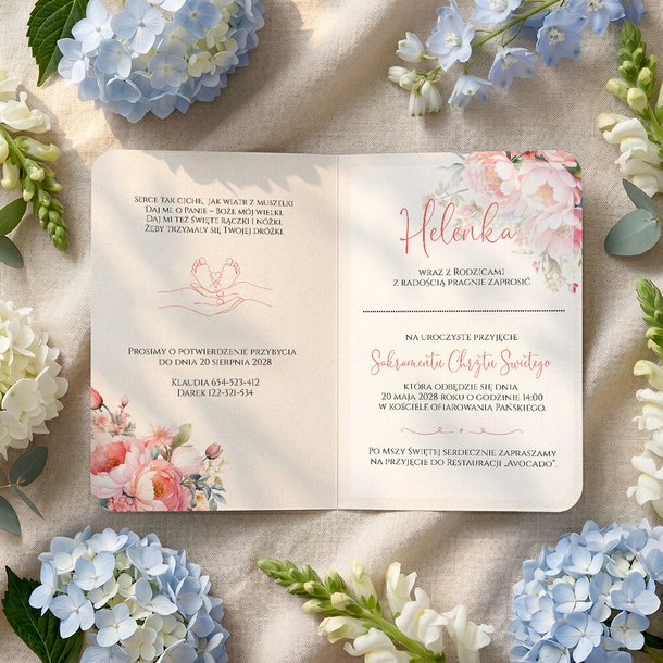 Zaproszenia na chrzest z zawieszką w kształcie serduszka - Bessie