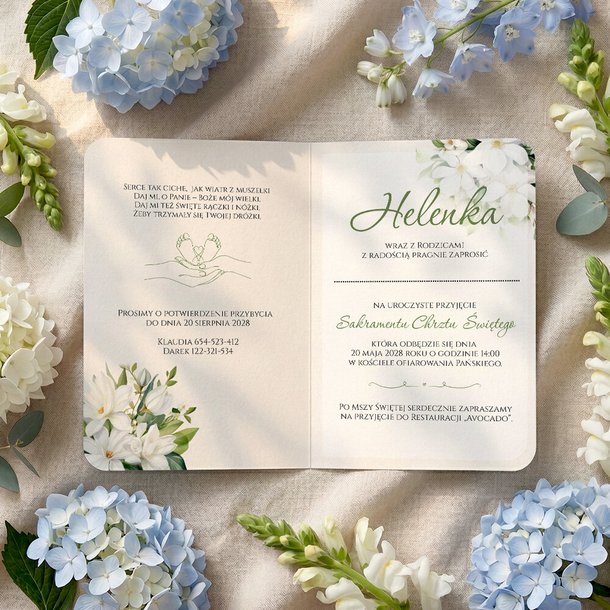 Zaproszenia na chrzest z zawieszką w kształcie serduszka - Bessie