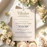 Zaproszenia na chrzest trzykartkowe ze wstążką - Tessa