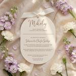 Zaproszenia na chrzest owalne ze wstążką - Agnes