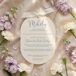 Zaproszenia na chrzest owalne ze wstążką - Agnes