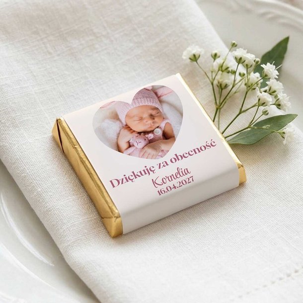 Czekoladki z podziękowaniem dla gości na Chrzest