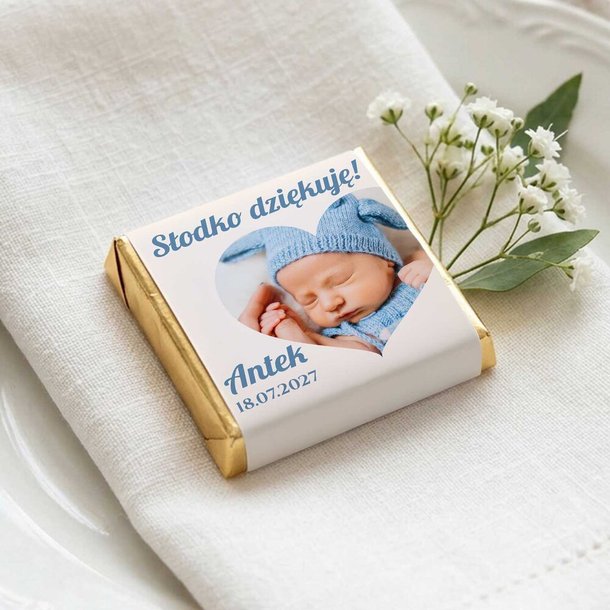 Czekoladki z podziękowaniem dla gości na Chrzest