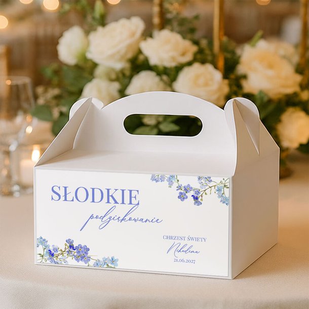 Naklejki na pudełka na ciasto podziękowania dla gości na Chrzest - Kwiaty