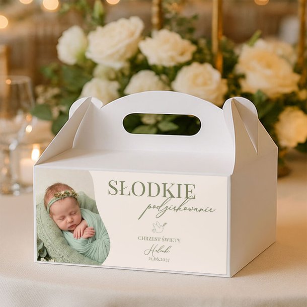 Naklejki na pudełka na ciasto podziękowania dla gości na Chrzest - Zdjęcie
