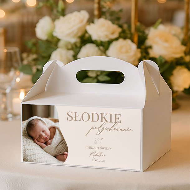 Naklejki na pudełka na ciasto podziękowania dla gości na Chrzest - Zdjęcie