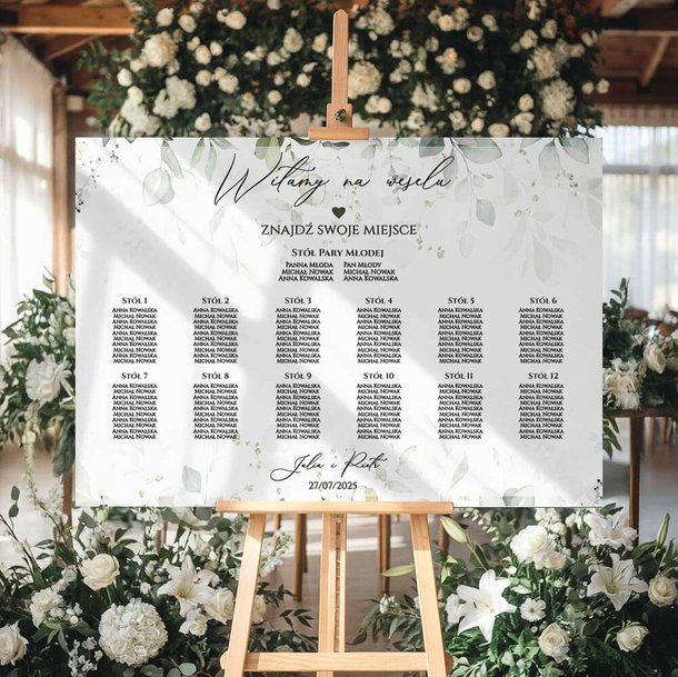 Plan stołów weselny Tablica na wesele 60x90cm - Eukaliptus