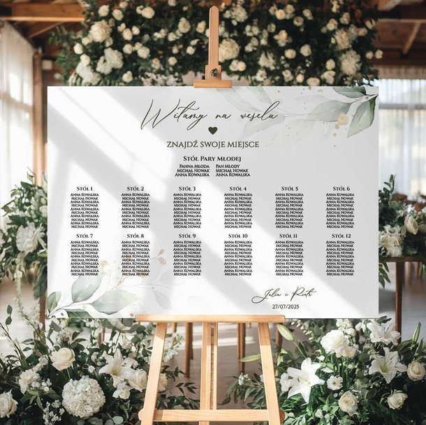 Plan stołów weselny Tablica na wesele 60x90cm - Eukaliptus