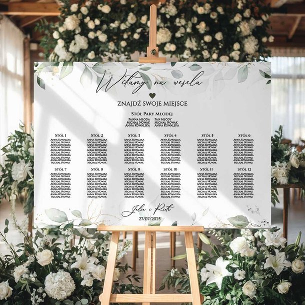 Plan stołów weselny Tablica na wesele 60x90cm - Eukaliptus