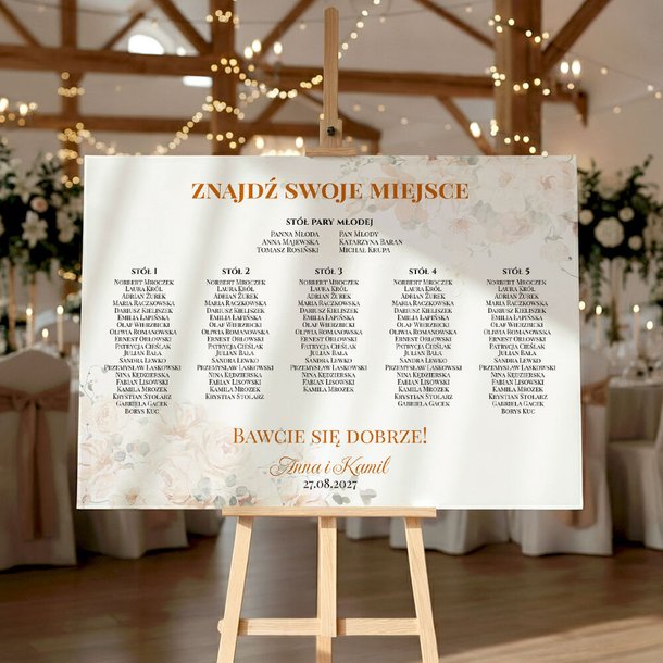 Plan stołów weselny Tablica na wesele 50x70cm - Amber