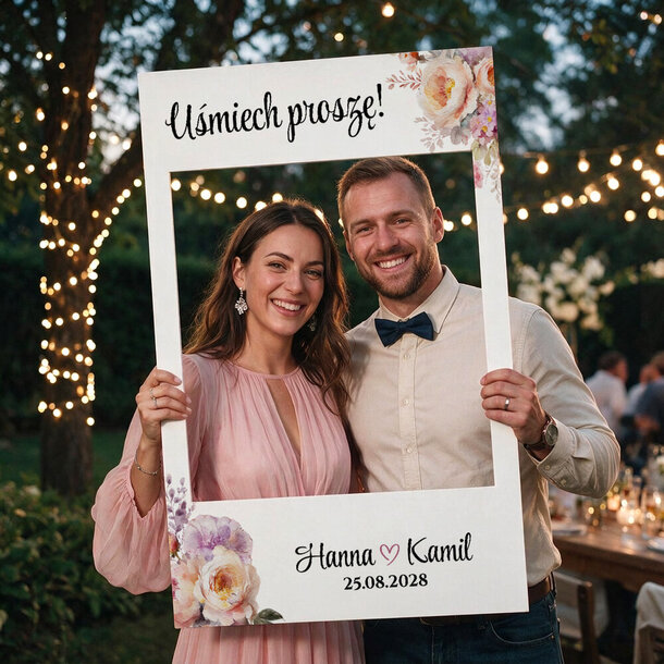 Personalizowana ramka do zdjęć na wesele - Kwiaty