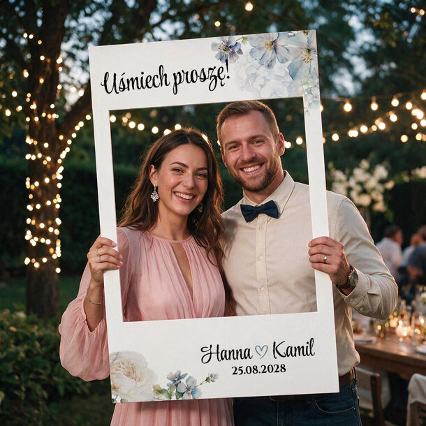 Personalizowana ramka do zdjęć na wesele - Kwiaty