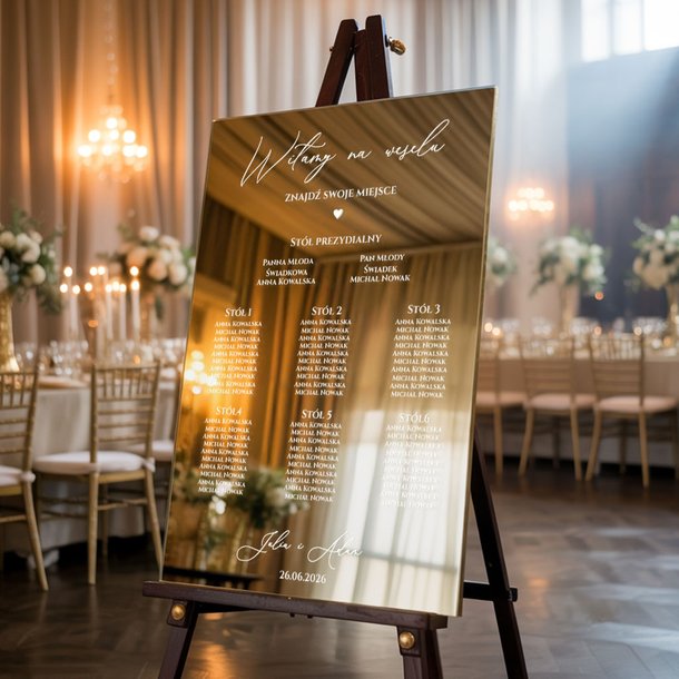 Lustrzana tablica z usadzeniem gości Napisy
