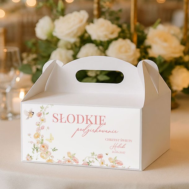Naklejki na pudełka na ciasto podziękowania dla gości na Chrzest - Kwiaty
