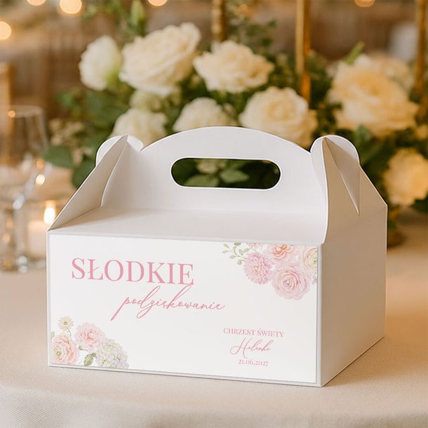 Naklejki na pudełka na ciasto podziękowania dla gości na Chrzest - Kwiaty