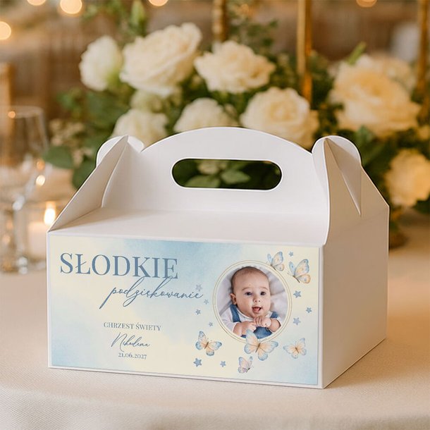 Naklejki na pudełka na ciasto podziękowania dla gości na Chrzest - Lulu