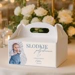Naklejki na pudełka na ciasto podziękowania dla gości na Chrzest - Zdjęcie